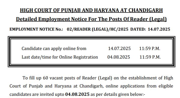 Punjab and Haryana High Court Recruitment 2025